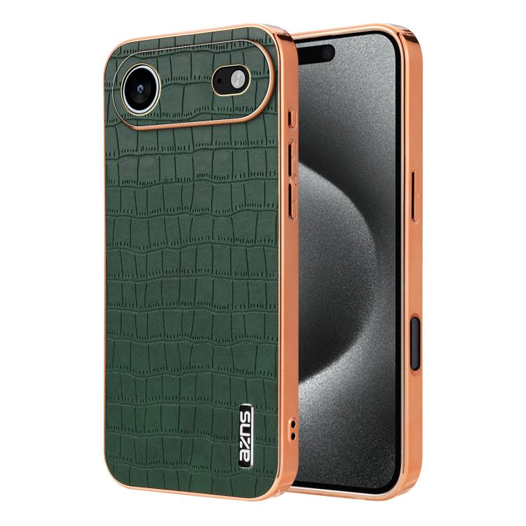 For iPhone Air AZNS Electroplated Frame Crocodile Texture Full Coverage Phone Case(Green)
