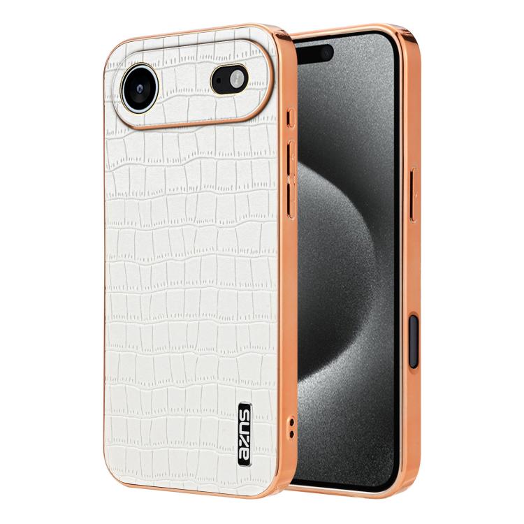 For iPhone Air AZNS Electroplated Frame Crocodile Texture Full Coverage Phone Case(White)