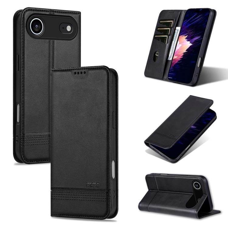 For iPhone Air AZNS Magnetic Calf Texture Flip Leather Phone Case(Black)