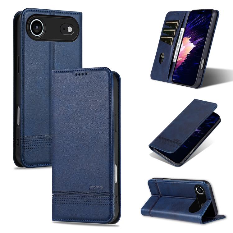 For iPhone Air AZNS Magnetic Calf Texture Flip Leather Phone Case(Dark Blue)