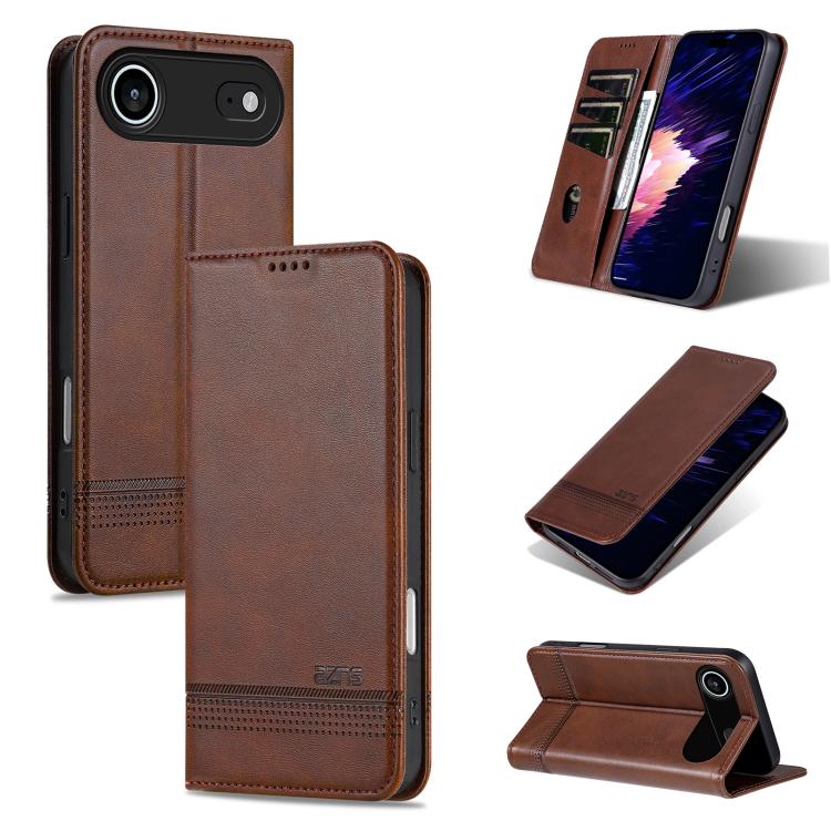 For iPhone Air AZNS Magnetic Calf Texture Flip Leather Phone Case(Dark Brown)