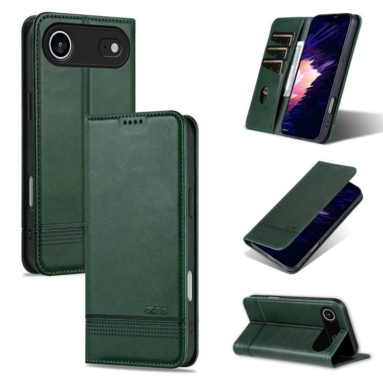 For iPhone Air AZNS Magnetic Calf Texture Flip Leather Phone Case(Dark Green)