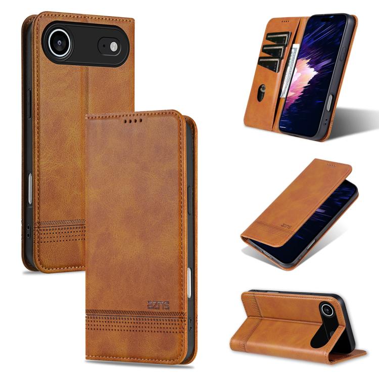 For iPhone Air AZNS Magnetic Calf Texture Flip Leather Phone Case(Light Brown)