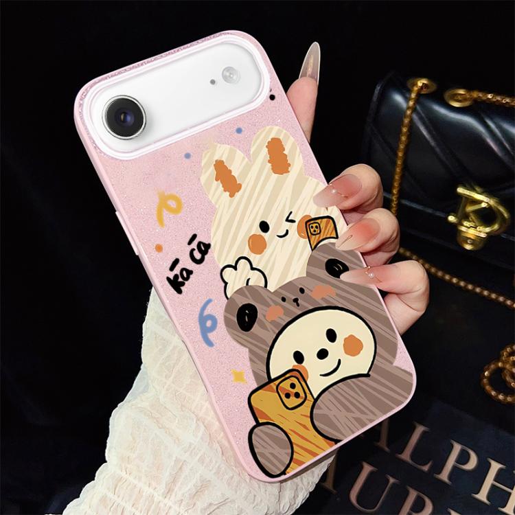 For iPhone Air Bear Pattern IMD Glitter PC Hybrid TPU Phone Case(Pink)
