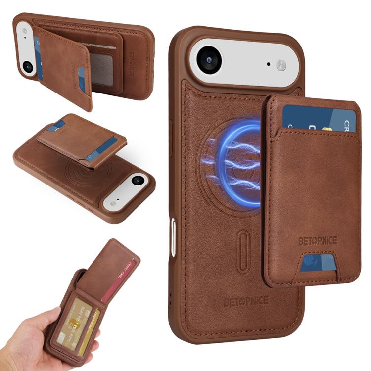 For iPhone Air BETOPNICE Vertical Flip Detachable MagSafe Wallet Phone Case(Brown)