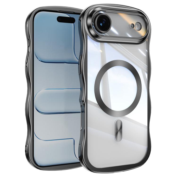 For iPhone Air Big Wave Electroplating MagSafe Magnetic Phone Case(Black)
