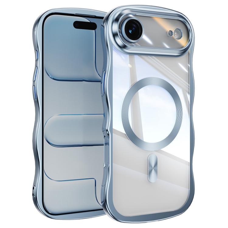 For iPhone Air Big Wave Electroplating MagSafe Magnetic Phone Case(Blue)