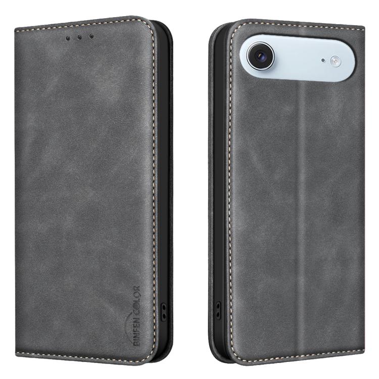 For iPhone Air BINFEN COLOR Calfskin Texture Magnetic RFID Vegan Leather Phone Case(Black)