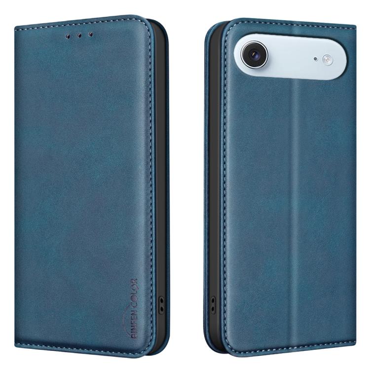 For iPhone Air BINFEN COLOR Calfskin Texture Magnetic RFID Vegan Leather Phone Case(Blue)