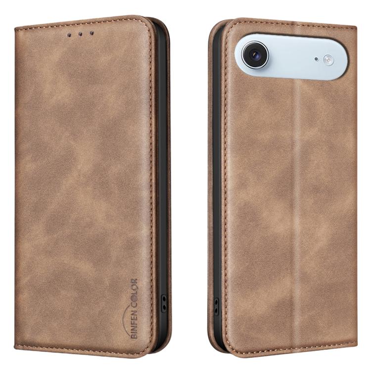 For iPhone Air BINFEN COLOR Calfskin Texture Magnetic RFID Vegan Leather Phone Case(Brown)
