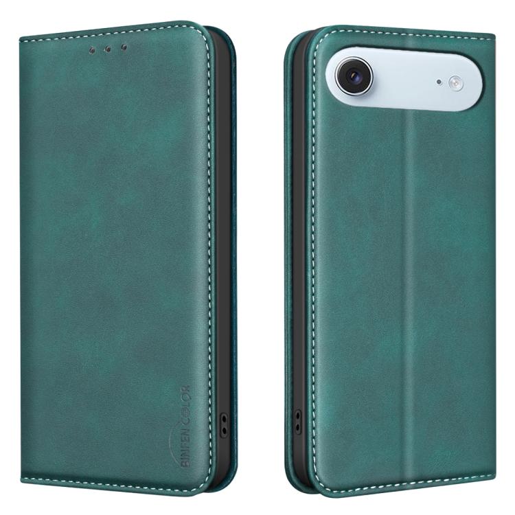 For iPhone Air BINFEN COLOR Calfskin Texture Magnetic RFID Vegan Leather Phone Case(Green)