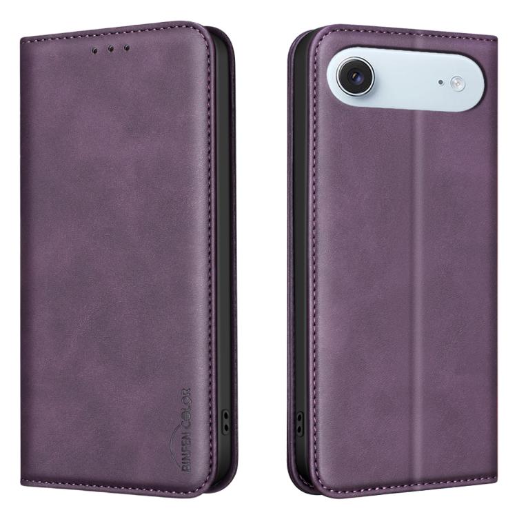 For iPhone Air BINFEN COLOR Calfskin Texture Magnetic RFID Vegan Leather Phone Case(Purple)