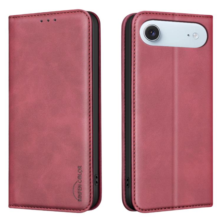 For iPhone Air BINFEN COLOR Calfskin Texture Magnetic RFID Vegan Leather Phone Case(Red)
