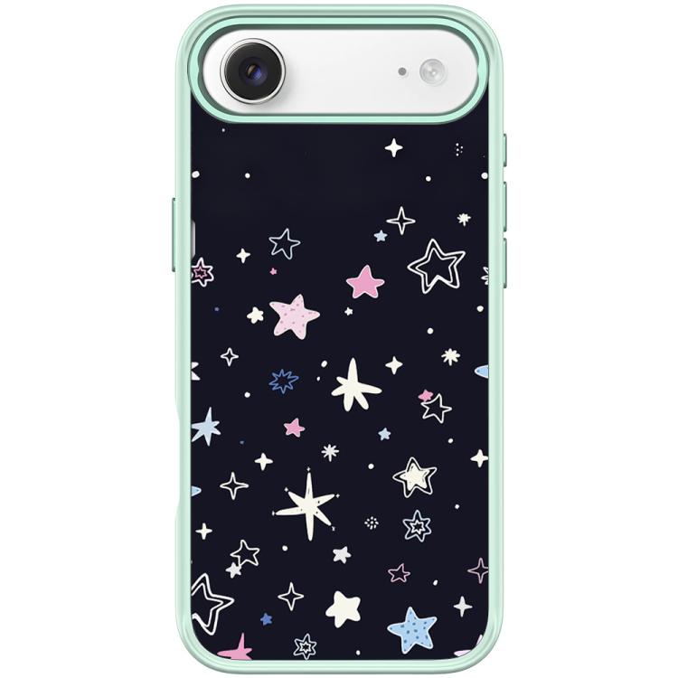 For iPhone Air Black Background Colorful Stars Pattern Magnetic Phone Case(Light Green)
