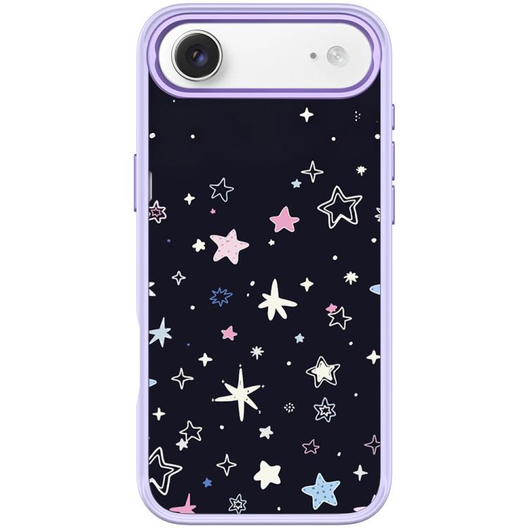For iPhone Air Black Background Colorful Stars Pattern Magnetic Phone Case(Light Purple)