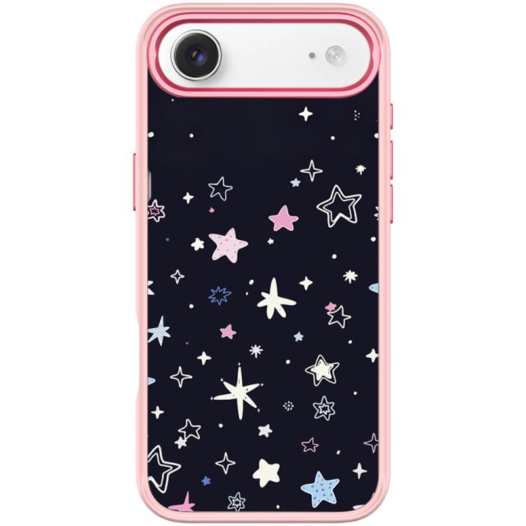 For iPhone Air Black Background Colorful Stars Pattern Magnetic Phone Case(Pink)
