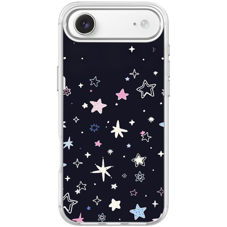 For iPhone Air Black Background Colorful Stars Pattern Magnetic Phone Case(Transparent White)