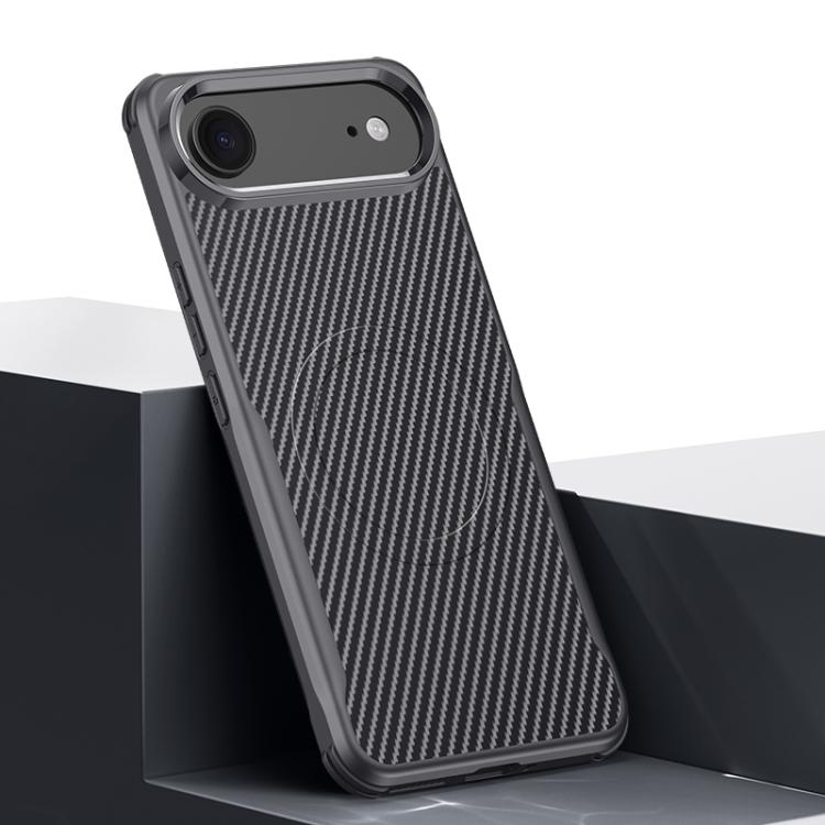 For iPhone Air Blade-Style Carbon Fiber Texture Magnetic Skin-Feel Phone Case(Graphite Black)