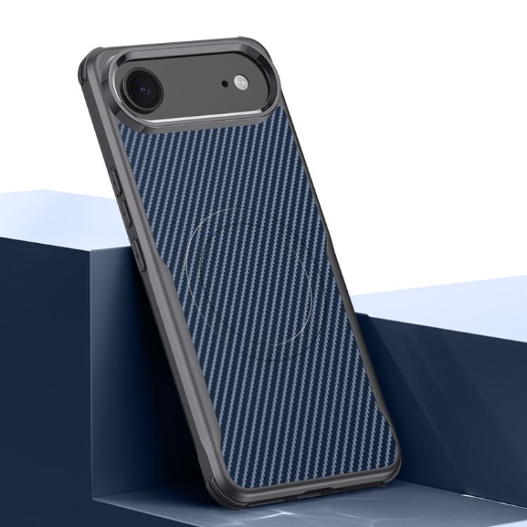 For iPhone Air Blade-Style Carbon Fiber Texture Magnetic Skin-Feel Phone Case(Royal Blue)