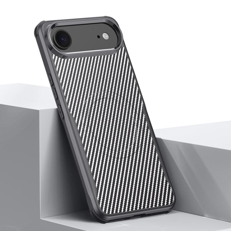 For iPhone Air Blade-Style Carbon Fiber Texture Magnetic Skin-Feel Phone Case(Silver Gray)