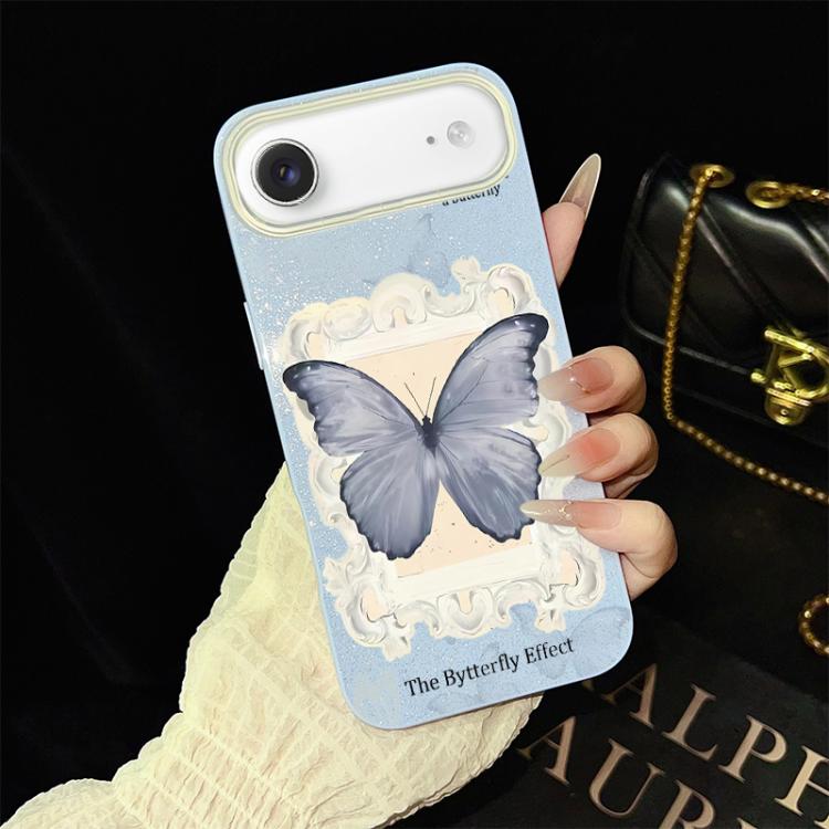 For iPhone Air Blue Butterfly Pattern IMD Glitter PC Hybrid TPU Phone Case(Blue)