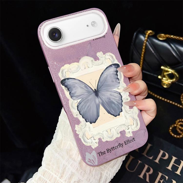 For iPhone Air Blue Butterfly Pattern IMD Glitter PC Hybrid TPU Phone Case(Purple)