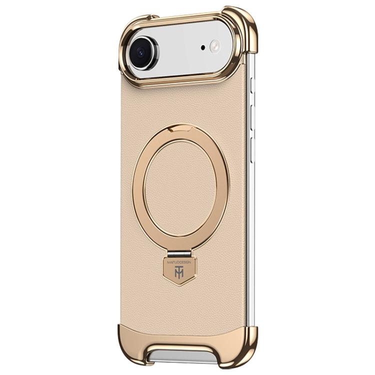For iPhone Air Borderless MagSafe Ring Holder Plain Leather Phone Case(Gold)