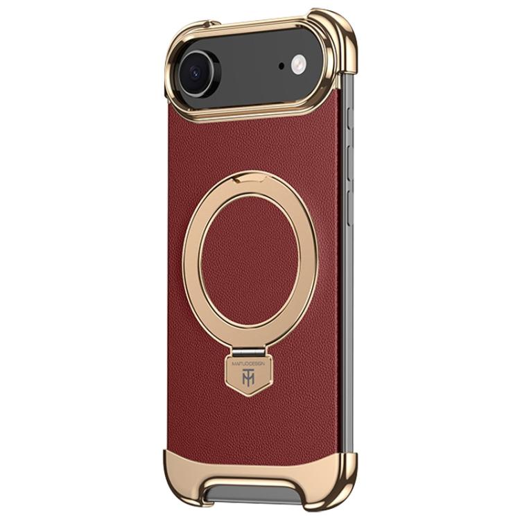 For iPhone Air Borderless MagSafe Ring Holder Plain Leather Phone Case(Red)