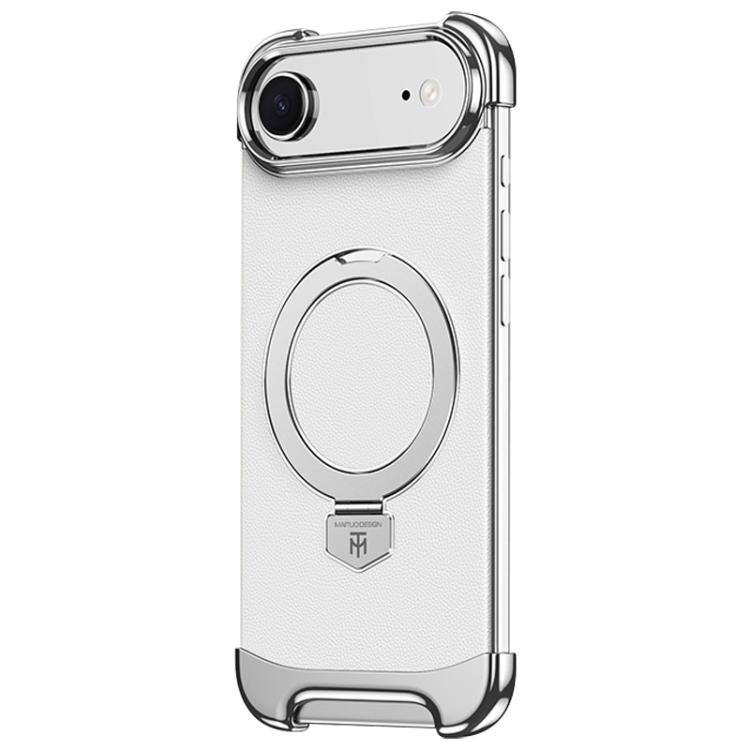 For iPhone Air Borderless MagSafe Ring Holder Plain Leather Phone Case(White)