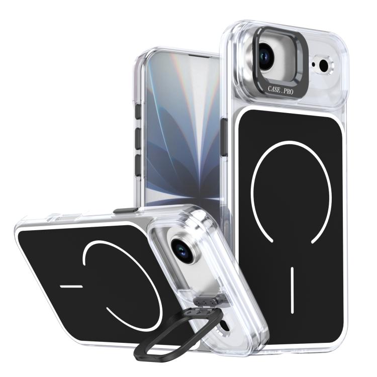 For iPhone Air Bright Color Blocking Camera Bracket Magnetic Phone Case(Black)