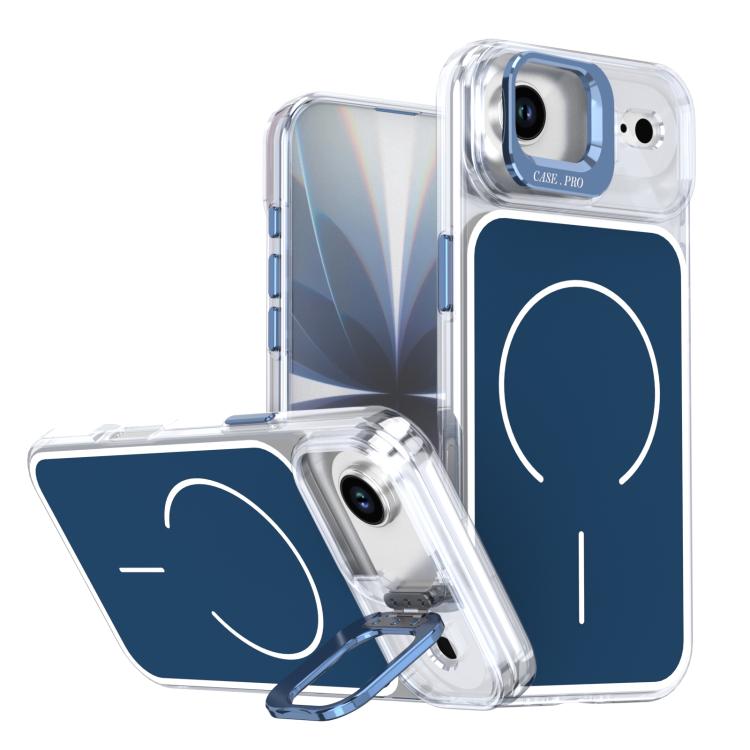 For iPhone Air Bright Color Blocking Camera Bracket Magnetic Phone Case(Blue)
