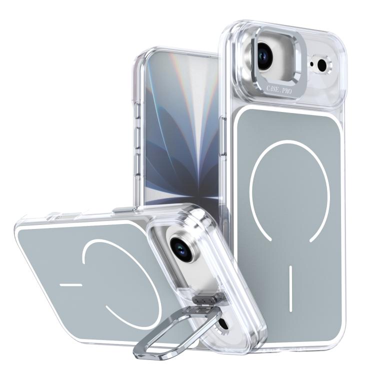 For iPhone Air Bright Color Blocking Camera Bracket Magnetic Phone Case(Grey)