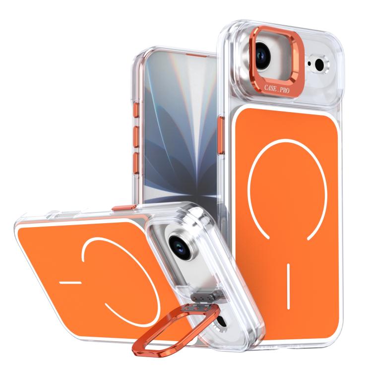For iPhone Air Bright Color Blocking Camera Bracket Magnetic Phone Case(Orange)