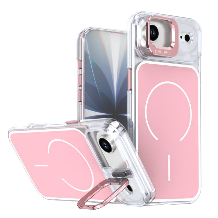 For iPhone Air Bright Color Blocking Camera Bracket Magnetic Phone Case(Pink)