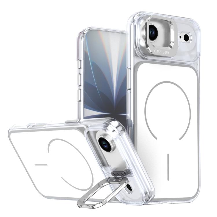 For iPhone Air Bright Color Blocking Camera Bracket Magnetic Phone Case(White)