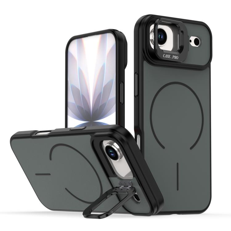 For iPhone Air Bright Color Contrast Skin-feel Camera Bracket Magsafe Phone Case(Black)