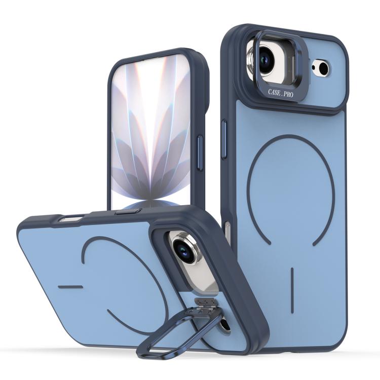 For iPhone Air Bright Color Contrast Skin-feel Camera Bracket Magsafe Phone Case(Blue)