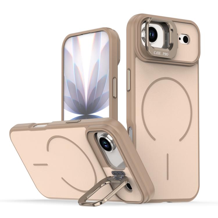 For iPhone Air Bright Color Contrast Skin-feel Camera Bracket Magsafe Phone Case(Desert Gold)