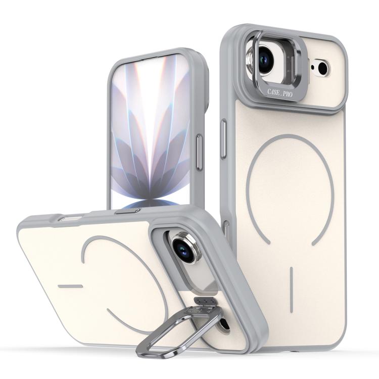 For iPhone Air Bright Color Contrast Skin-feel Camera Bracket Magsafe Phone Case(Grey)