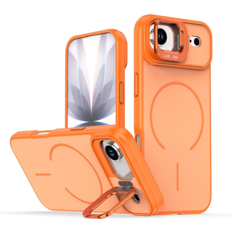 For iPhone Air Bright Color Contrast Skin-feel Camera Bracket Magsafe Phone Case(Orange)