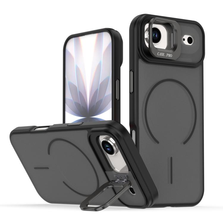 For iPhone Air Bright Color Frosted Skin-feel Camera Bracket Magsafe Phone Case(Black)