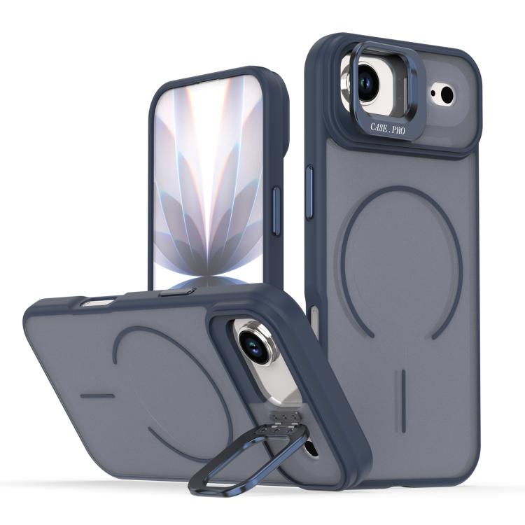 For iPhone Air Bright Color Frosted Skin-feel Camera Bracket Magsafe Phone Case(Blue)