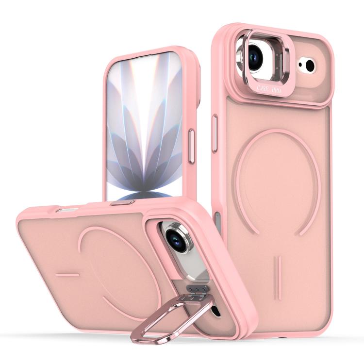 For iPhone Air Bright Color Frosted Skin-feel Camera Bracket Magsafe Phone Case(Pink)