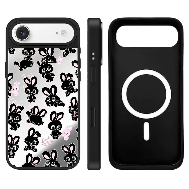For iPhone Air Bunny Series Pattern Camera Control Button Mirror Magnetic Phone Case(Black Bunny)