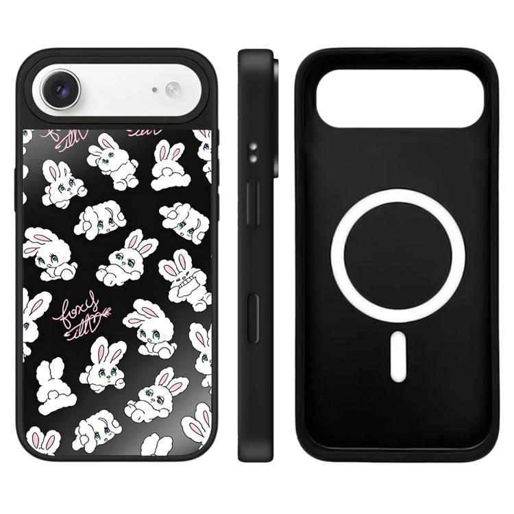 For iPhone Air Bunny Series Pattern Camera Control Button Mirror Magnetic Phone Case(Bunny Black)