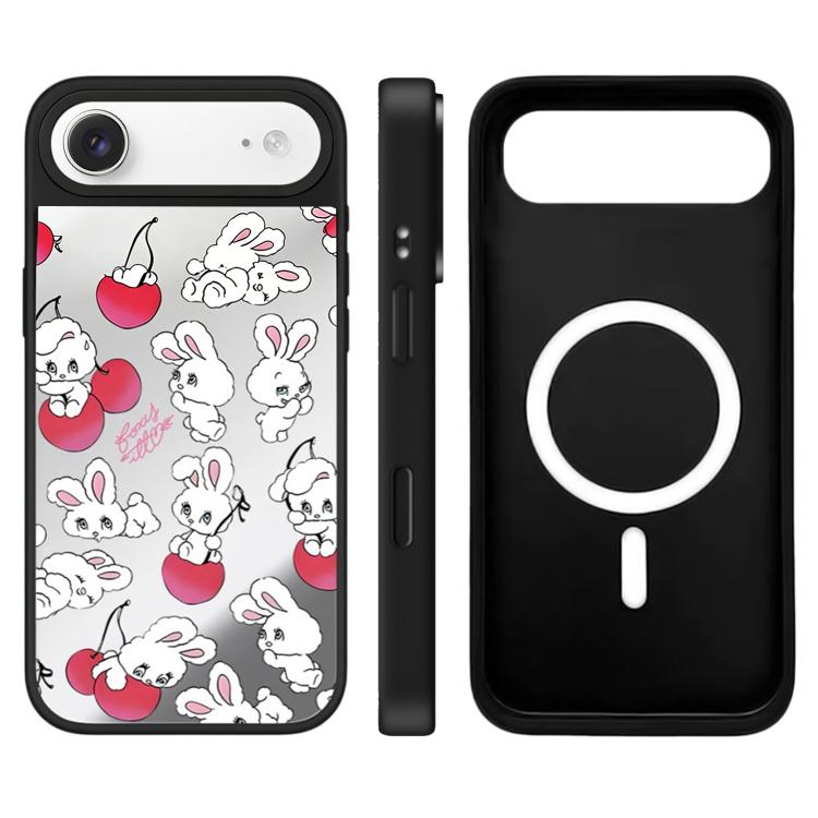 For iPhone Air Bunny Series Pattern Camera Control Button Mirror Magnetic Phone Case(Cherry White Bunny)