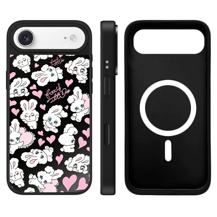 For iPhone Air Bunny Series Pattern Camera Control Button Mirror Magnetic Phone Case(Hearts Bunny Black)