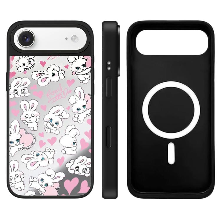 For iPhone Air Bunny Series Pattern Camera Control Button Mirror Magnetic Phone Case(Hearts Bunny Silver)