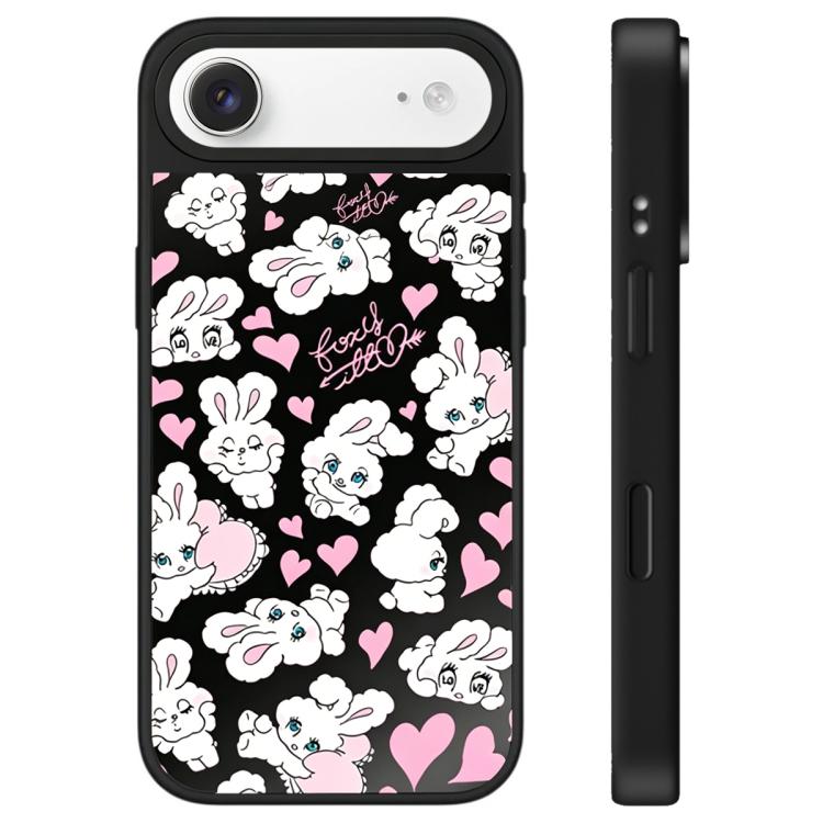 For iPhone Air Bunny Series Pattern Camera Control Button Mirror Phone Case(Hearts Bunny Black)