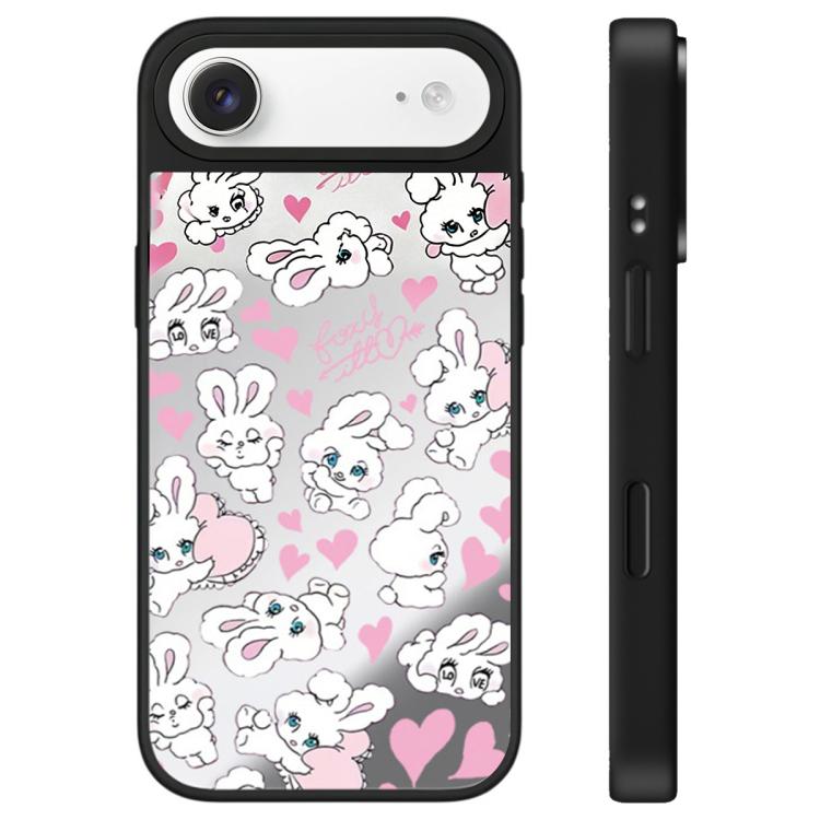 For iPhone Air Bunny Series Pattern Camera Control Button Mirror Phone Case(Hearts Bunny Silver)